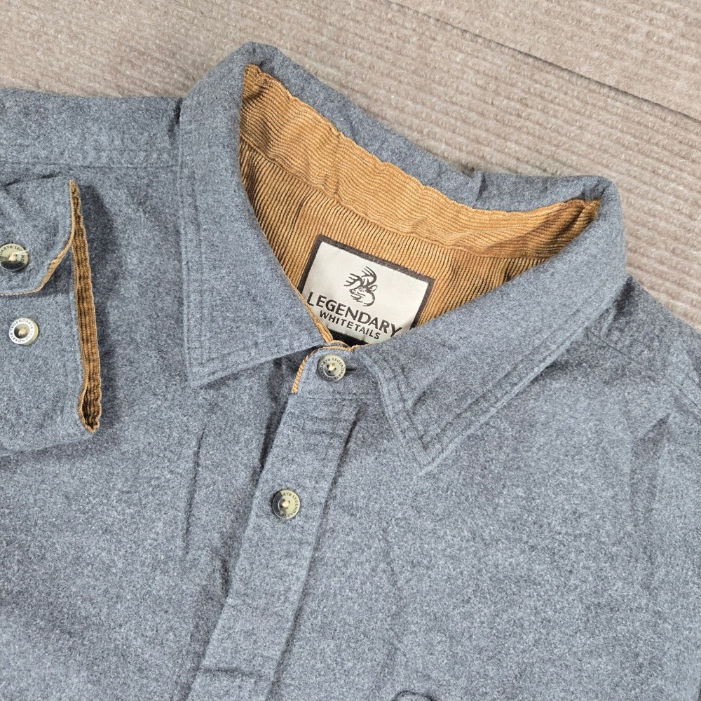 Legendary Whitetails Mens 2XL Gray Corduroy Trim Buck Camp Flannel Shirt